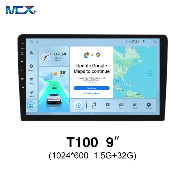 نظام صوت السيارة MCX T100 9 بوصة 1024*600 1.5G+32G مع مُنشئ Android Auto